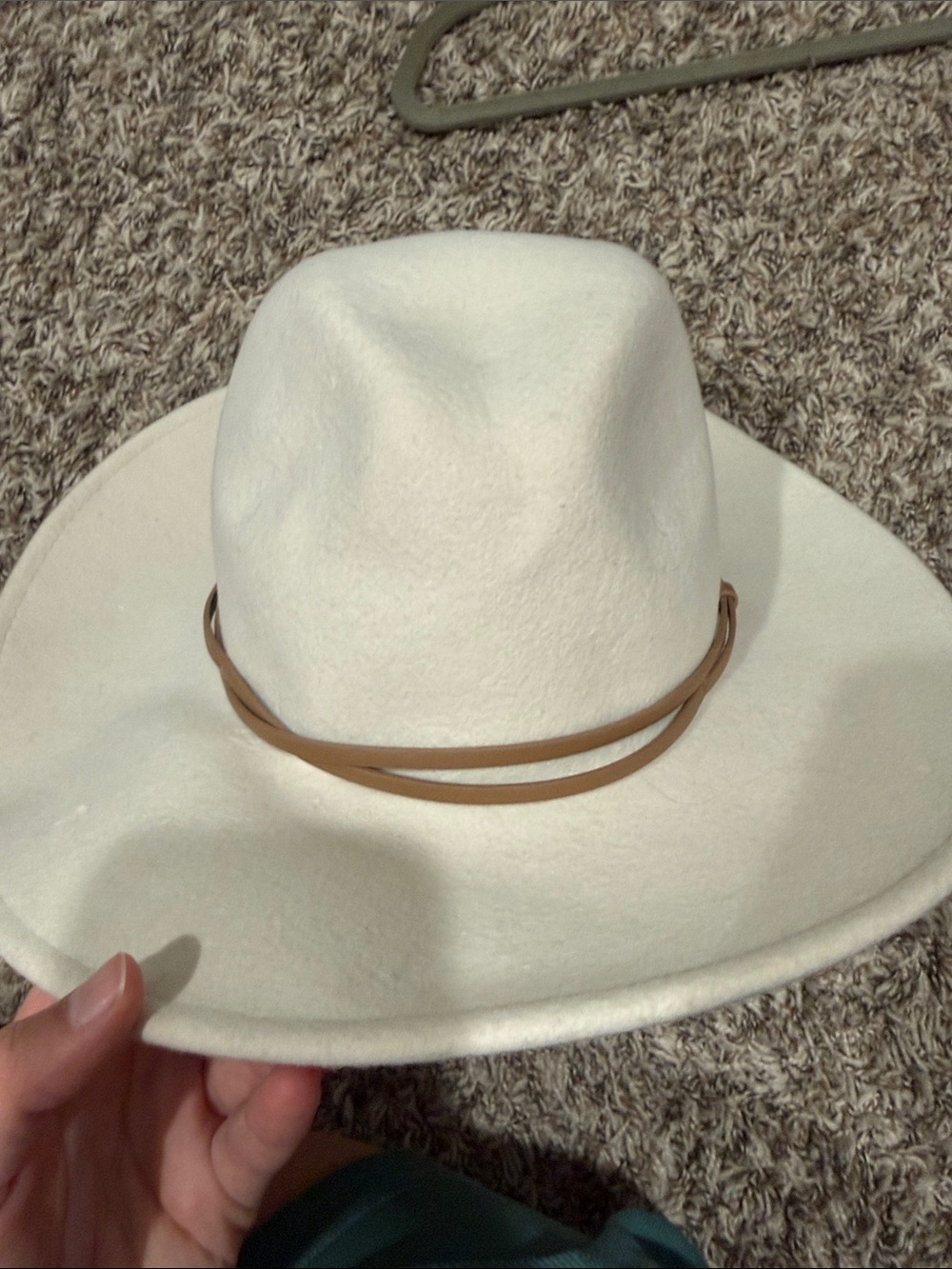 Anthropologie Cream Wide-Brim Felt Fedora with Tan Double Band